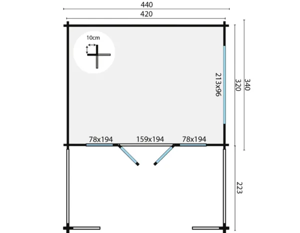 Blokhut - Tuinhuis Bolton | 58 mm | vuren onbehandeld 3