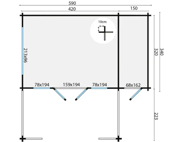 Blokhut - Tuinhuis Coventry | 58 mm | vuren onbehandeld 3