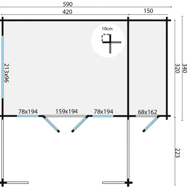 Blokhut - Tuinhuis Coventry | 58 mm | vuren onbehandeld 3