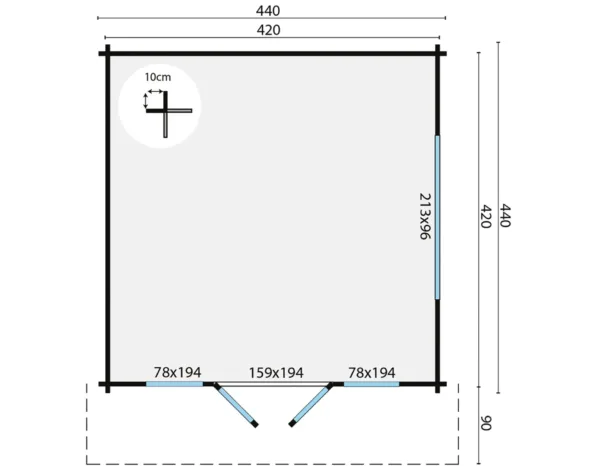 Blokhut - Tuinhuis Derby | 58 mm | vuren onbehandeld 3