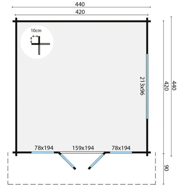 Blokhut - Tuinhuis Derby | 58 mm | vuren onbehandeld 3