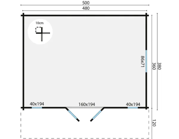 Blokhut - Tuinhuis Gustav | 44 mm | vuren onbehandeld 4