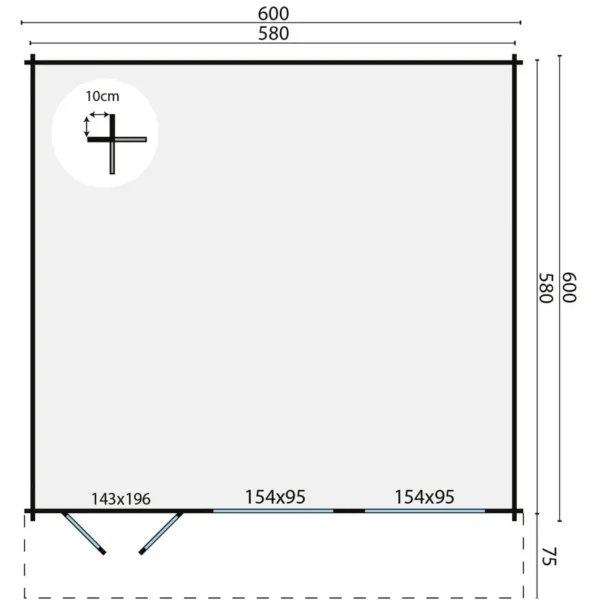 Blokhut - Tuinhuis Helle | 44 mm | vuren onbehandeld 3
