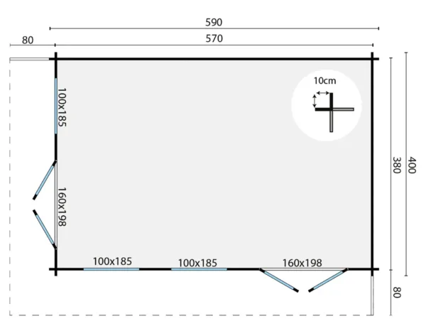 Blokhut - Tuinhuis Hildegard | 44 mm | vuren onbehandeld 3