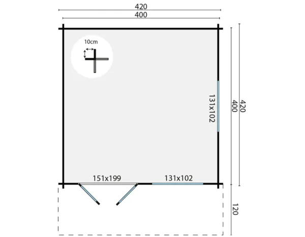 Blokhut - Tuinhuis Inge | 44 mm | vuren onbehandeld 3