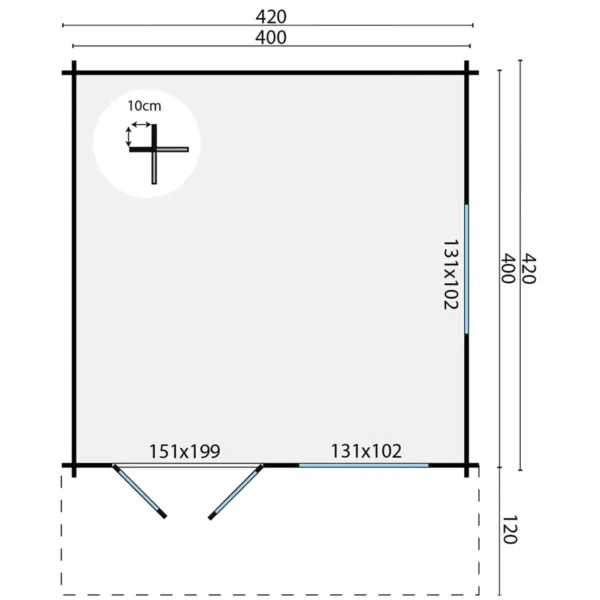 Blokhut - Tuinhuis Inge | 44 mm | vuren onbehandeld 3