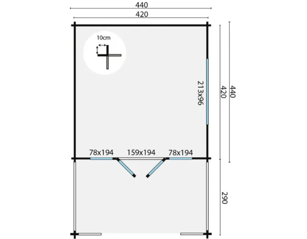 Blokhut - Tuinhuis Leeds | 58 mm | vuren onbehandeld 3
