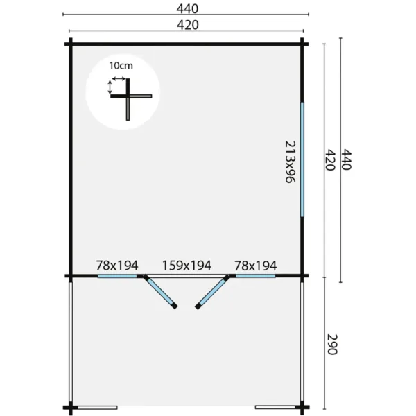 Blokhut - Tuinhuis Leeds | 58 mm | vuren onbehandeld 3