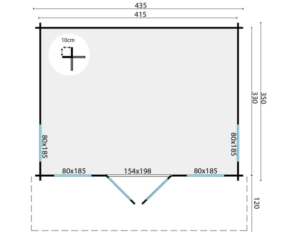 Blokhut - Tuinhuis Lory | 44 mm | vuren onbehandeld 3