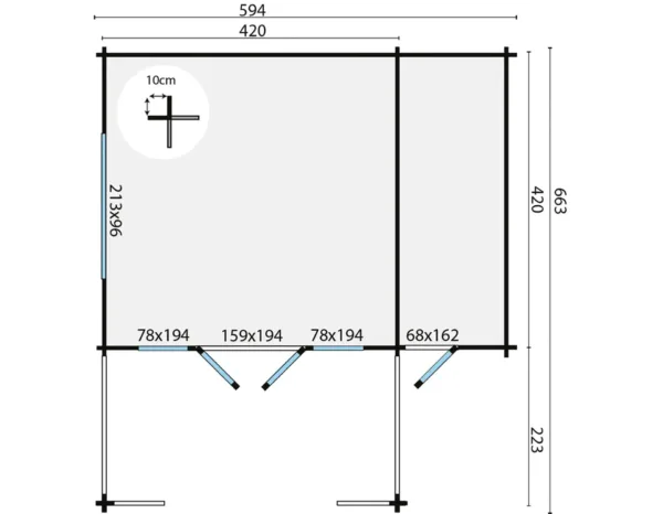 Blokhut - Tuinhuis Manchester | 58 mm | vuren onbehandeld 3