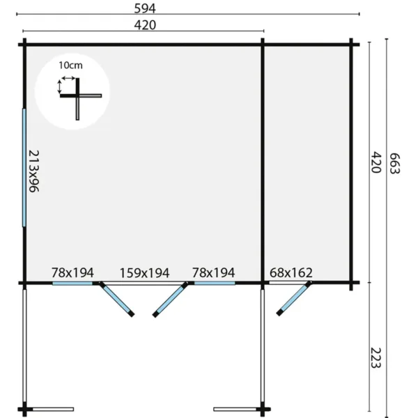 Blokhut - Tuinhuis Manchester | 58 mm | vuren onbehandeld 3