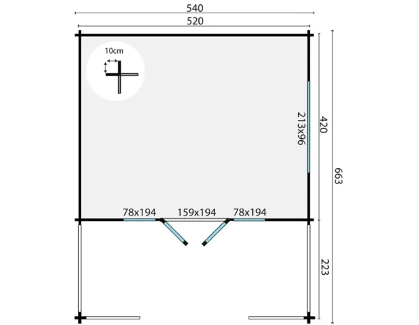 Blokhut - Tuinhuis Nottingham | 58 mm | vuren onbehandeld 3