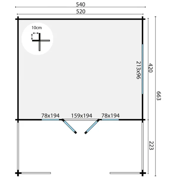 Blokhut - Tuinhuis Nottingham | 58 mm | vuren onbehandeld 3