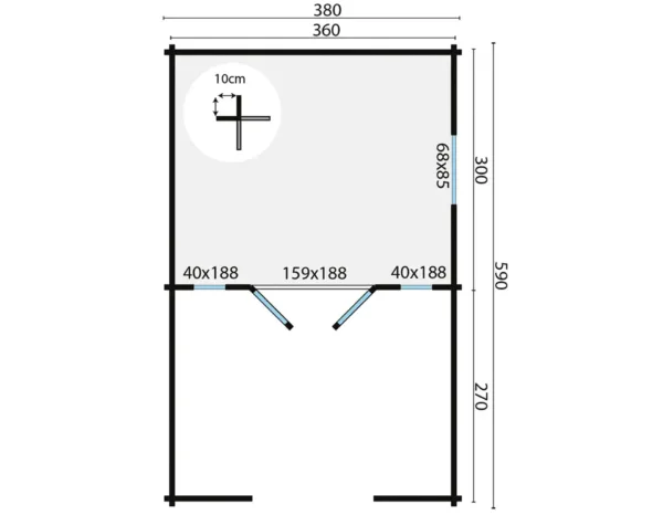 Blokhut - Tuinhuis Sanstrov | 44 mm | vuren onbehandeld 3