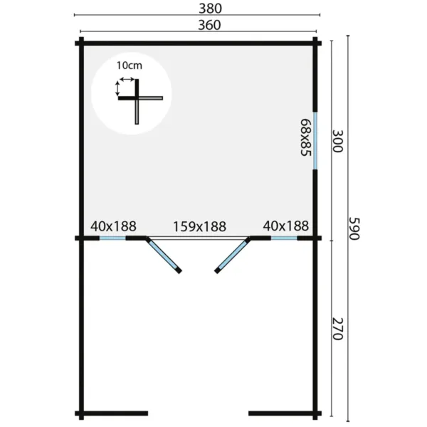 Blokhut - Tuinhuis Sanstrov | 44 mm | vuren onbehandeld 3