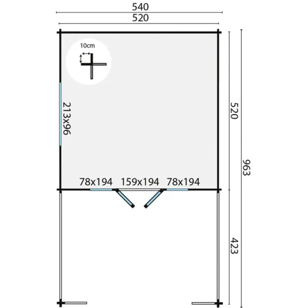 Blokhut - Tuinhuis Sheffield | 58 mm | vuren onbehandeld 3