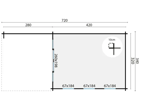 Blokhut - Tuinhuis Skeg | 44 mm | vuren onbehandeld 3