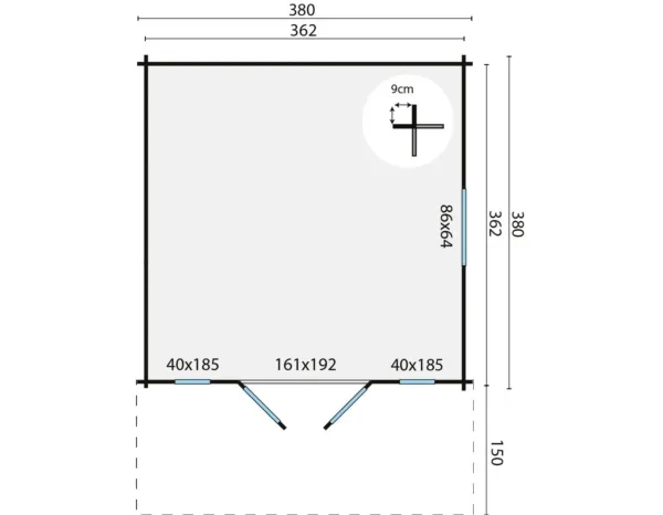Blokhut - Tuinhuis Sören | 44 mm | vuren onbehandeld 5