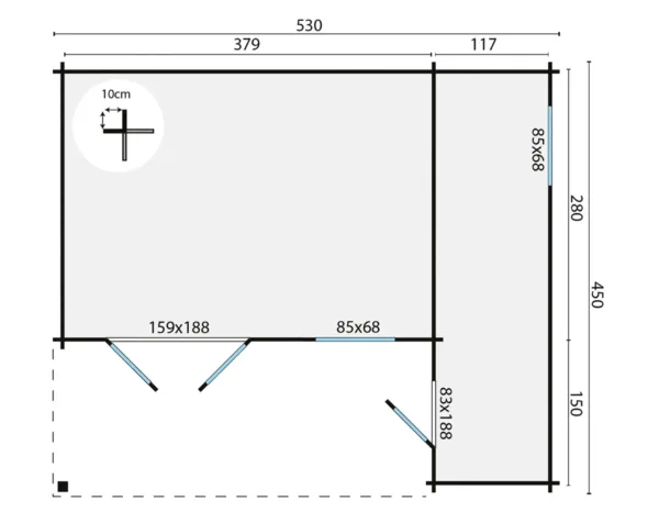 Blokhut - Tuinhuis Wolfgang | 44 mm | vuren onbehandeld 5