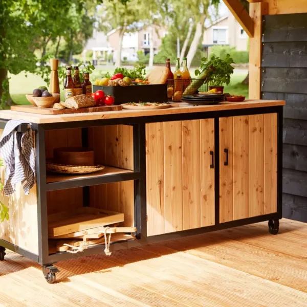 Buitenkeuken 180 cm staal en douglas 2
