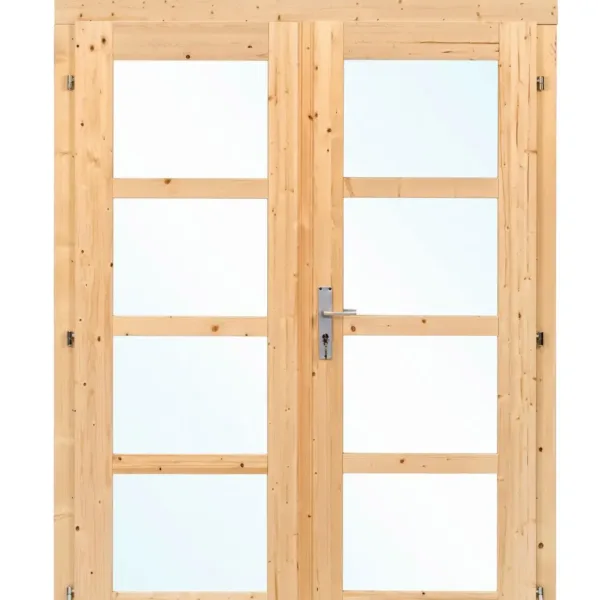 Dubbele deur+kozijn, vuren, enkel glas D1 1