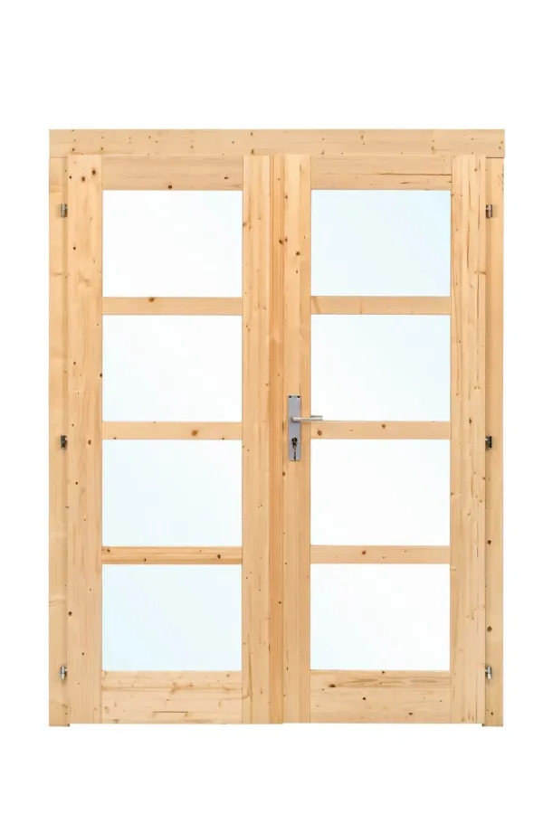 Dubbele deur+kozijn, vuren, enkel glas D1 1