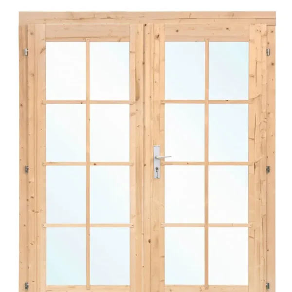 Dubbele deur+kozijn, vuren, enkel glas D2 1