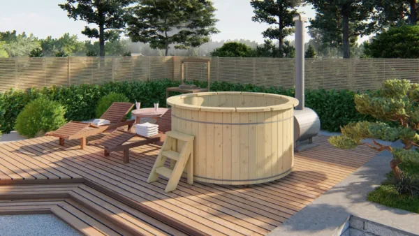 Hottub met externe RVS kachel ø200 cm onbehandeld vuren 1