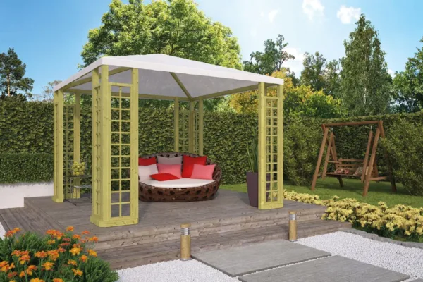 Houten paviljoen met zeildoek vuren groen geïmpregneerd 1