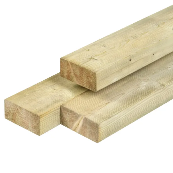 Noord-Europees Vuren timmerhout, groen geïmpregneerd, gedroogd, geschaafd 4rh 4,5 x 9,5 x 270 cm 1
