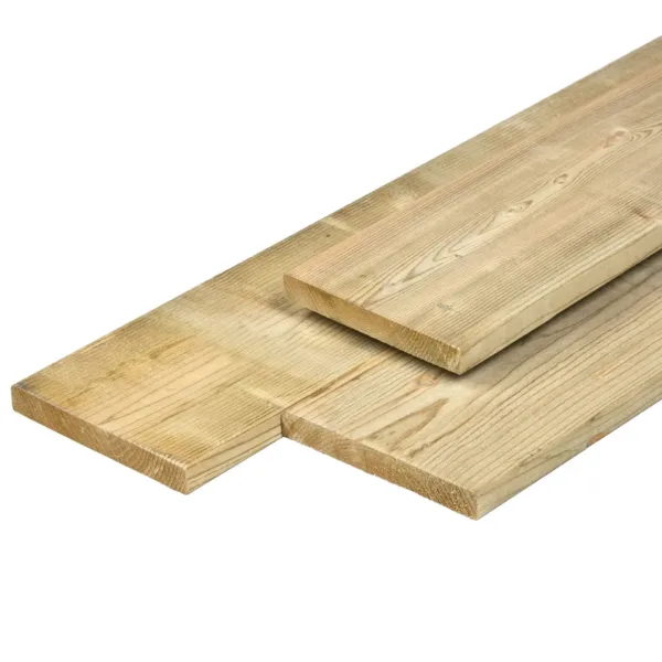 Noord-Europees Vuren vlonderplank, groen geïmpregneerd, gedroogd, geschaafd 4rh 2,8 x 19,5 x 510 cm 1