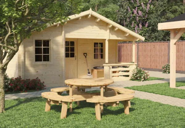Picknicktafel Rond vuren gedroogd, groen geïmpregneerd 1