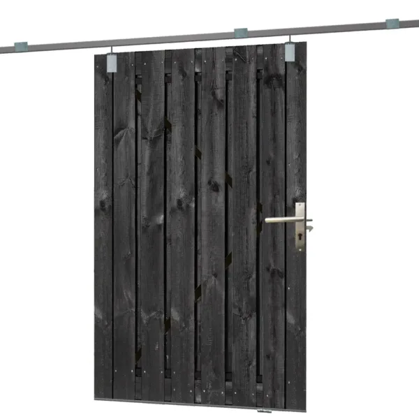 Tuindeur schuifsysteem grenen geïmpregneerd en zwart gespoten H195 x 130 cm 1