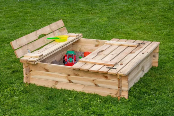 Zandbak L120 x B120 x H30 cm met bankdeksel 1